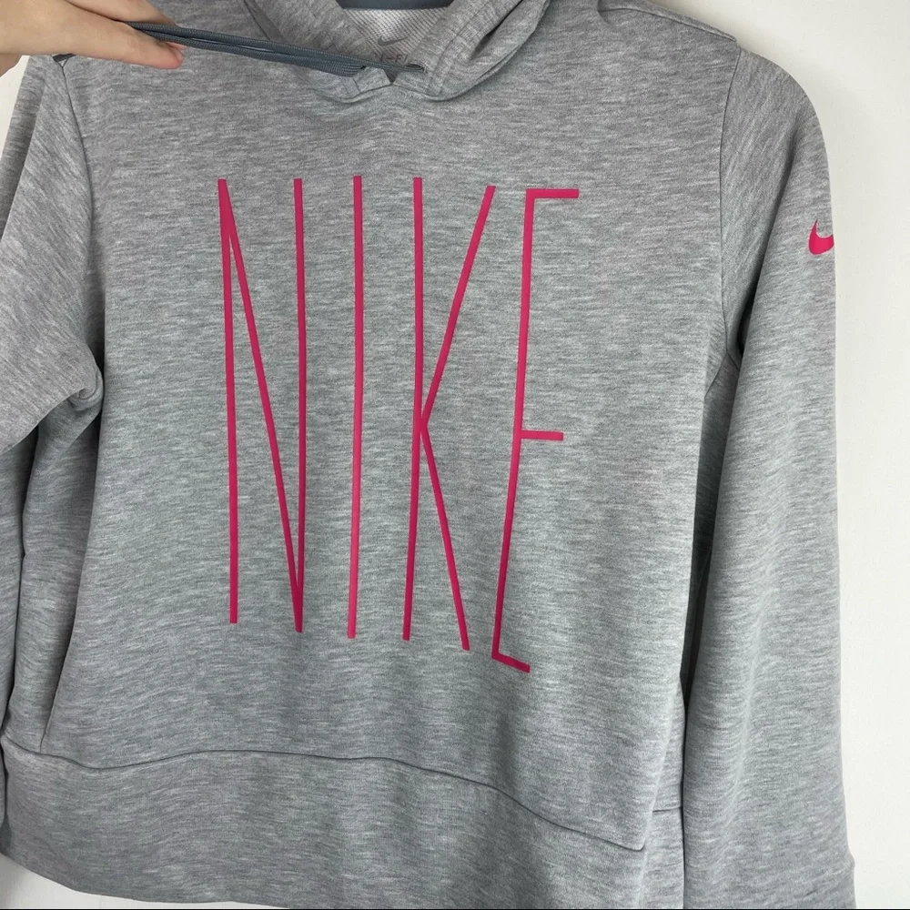 Nike Dri Fit Grey Pink Logo Hoodie Sz Medium
